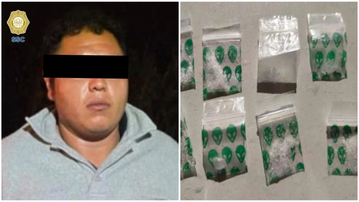 El presunto asesino de un hombre en Xochimilco fie detenido con aparente droga.