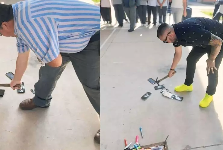 Maestros destruyen y queman celulares de alumnos en Durango