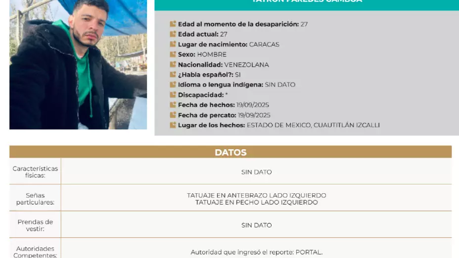 Ficha de búsqueda de Tayron Paredes Gamboa