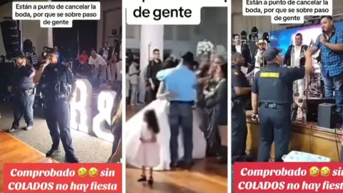 Novios corren a colados de la fiesta