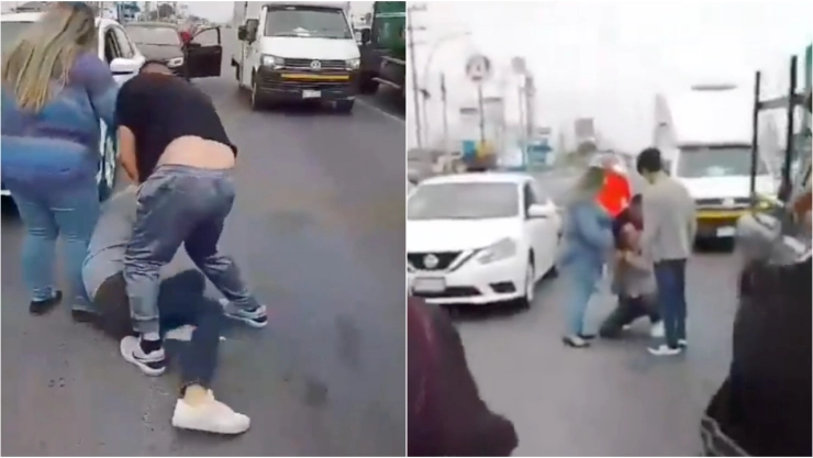 VIDEO_ ¡Brutal! Dos hombres detienen el tráfico en Monterrey por una pelea en plena vialidad