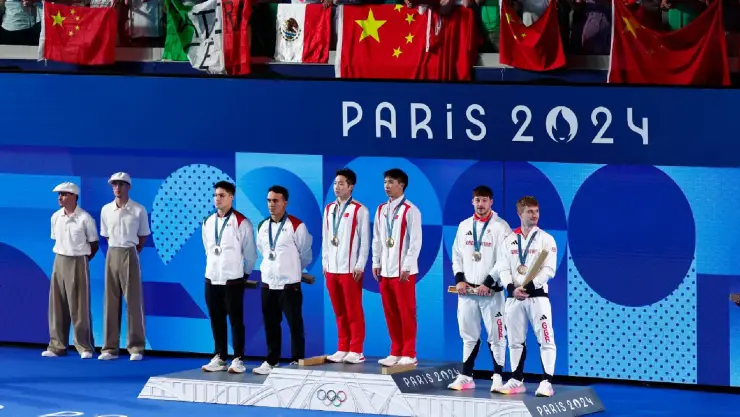 Podio México China Gran Bretaña París 2024 trampolín 3 metros Juegos Olímpicos