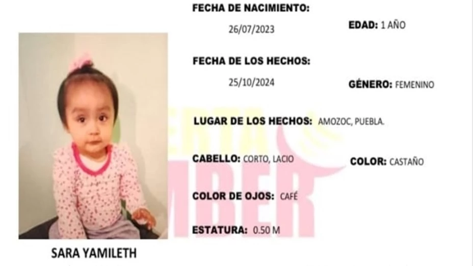 Bebé Sara Yamileth Hernández es reportada como desaparecida en Amozoc