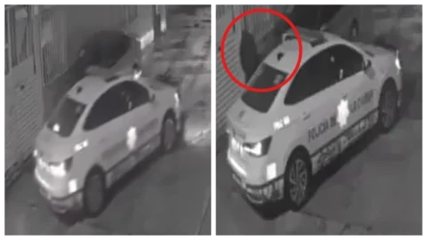 ¡Alerta! Policía en patrulla de Puebla, captado presuntamente robando autopartes en Agua Santa