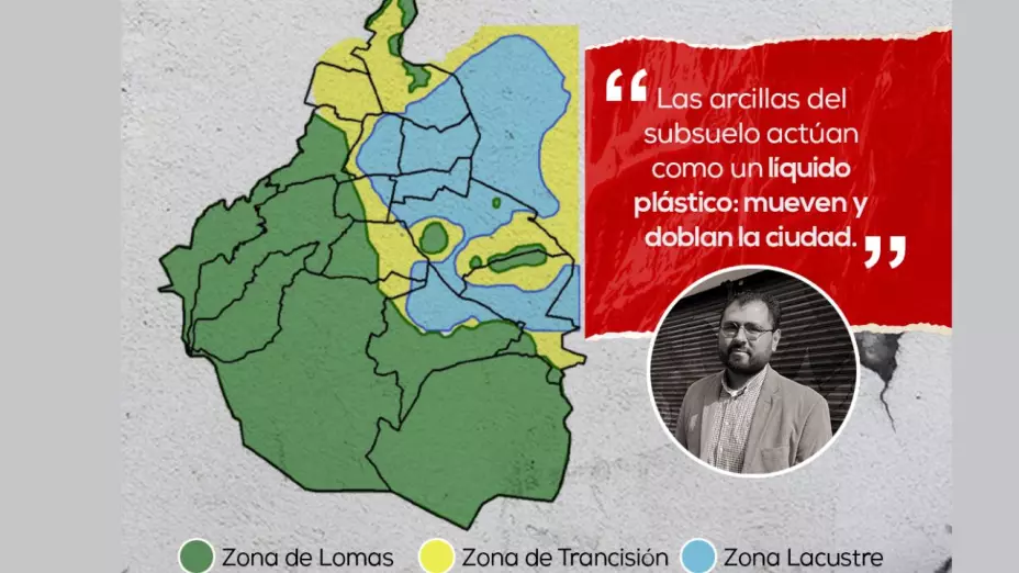 Mapa esquemático del valle de México con las zonas más vulnerables.