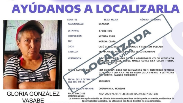 Localizan con vida a Gloria González Vasabe.