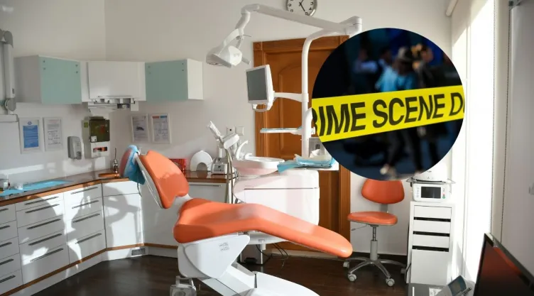 Sala de dentista e imagen de escena del crimen.