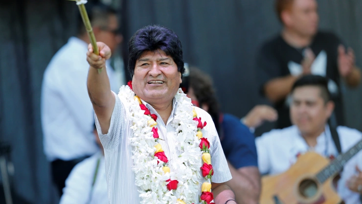 Bolivia’s former President Evo Morales attends a celebration of Bolivia’s Plurinational State Foundation Day, in Buenos Aires