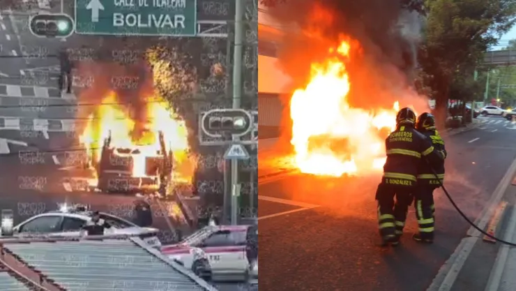 CDMX: Camioneta se incendia y queda calcinada sobre Xola, en Benito Juárez