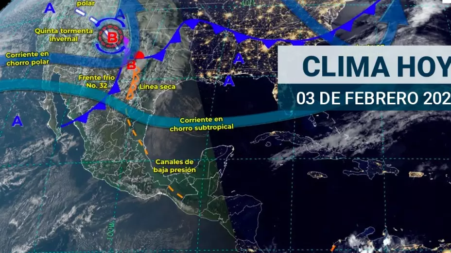 Frente frío 32 comenzará su recorrido por México causando un clima frío hoy 03 de febrero de 2024