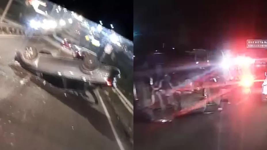 auto volcado en la carretera estatal 100 hacia Bernal, carretera 57 Querétaro