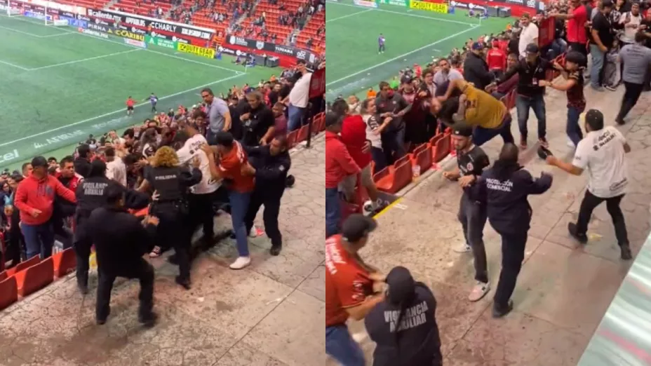 VIDEO Aficionados en pelea en partido de Xolos vs Pumas