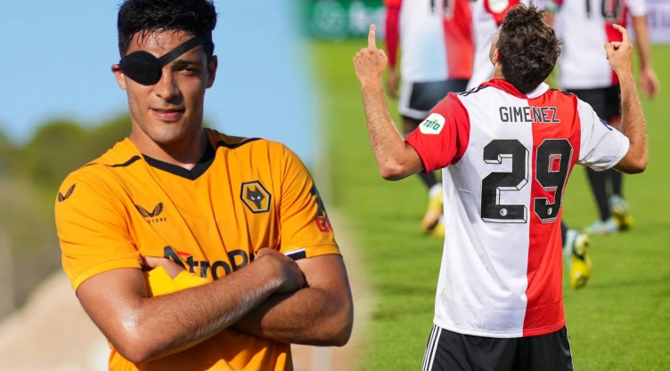 Raúl Jiménez jugando con los Wolves - Santi Giménez festejando gol con Feyenoord