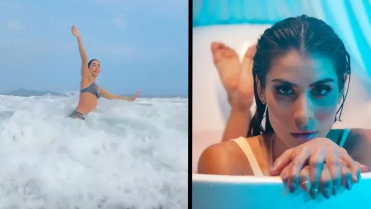 María León sufre accidente en la playa mientras posa en bikini