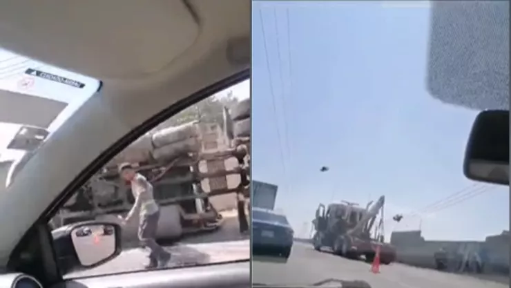 Se vuelca tráiler en retorno La Pera Circuito Exterior Mexiquense