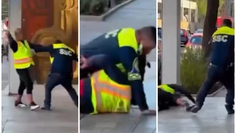 Graban a policía de CMDX peleándose afuera del Metro.