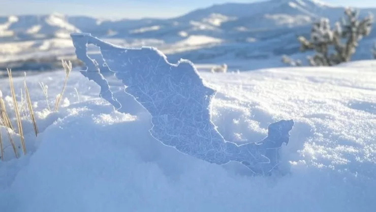 (Imagen generada con IA) El mapa de la República Mexicana congelado por la llegada del vórtice polar