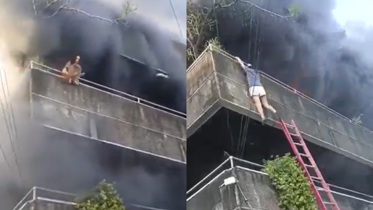 mujer saltando de edificio