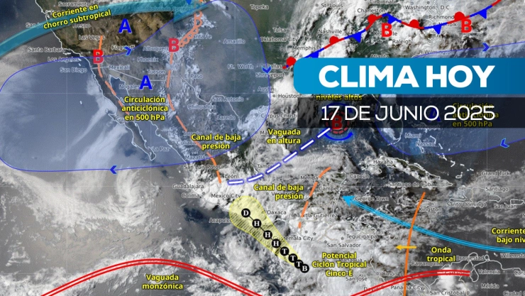 Mapa satelital que muestra cómo estará el clima en México este 17 de junio de 2025.