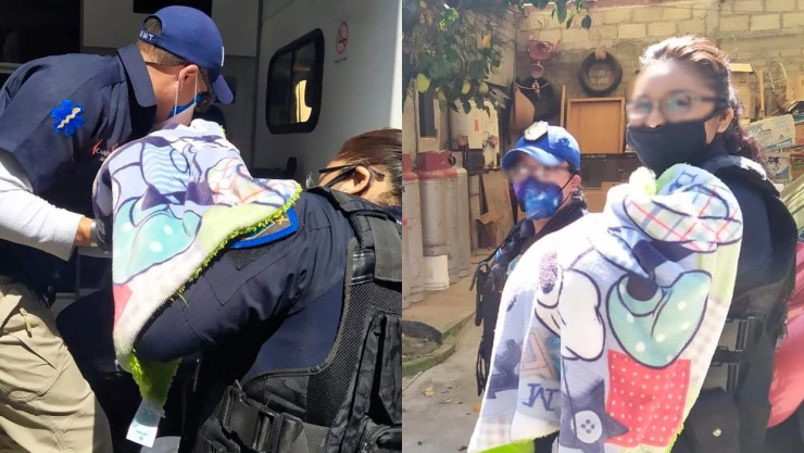 Los policías ayudaron a la mujer con fuertes dolores por su avanzado embarazo.