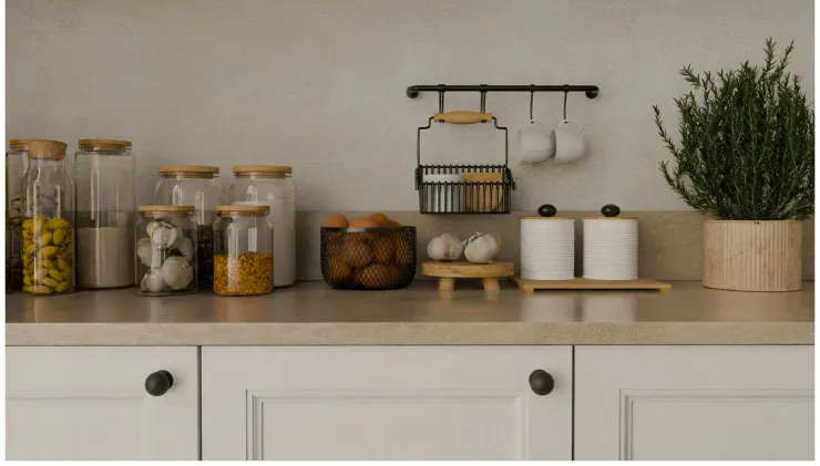 cocina pequeña beige