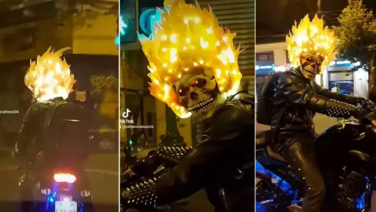 ¿El vengador fanstama real? Motociclista sorprende al transitar con casco de Ghost Rider