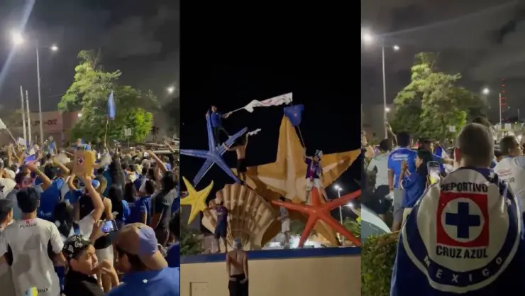 ¡Festejo celeste en Cancún! Aficionados celebran la décima del Cruz Azul