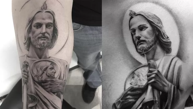 Diseños de tatuaje de San Judas Tadeo blanco y negro