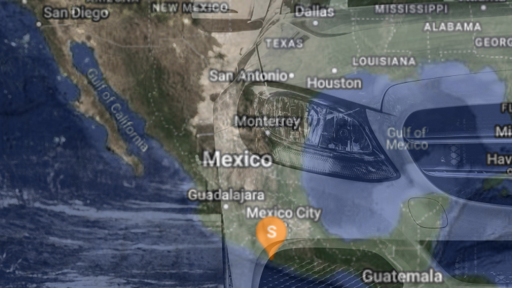 Auto sobre la imaginen del mapa de sismo