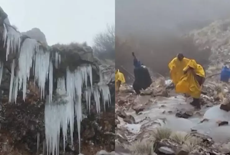 Cascadas de las montañas del Potrero Nuevo en Veracruz se vuelven hielo