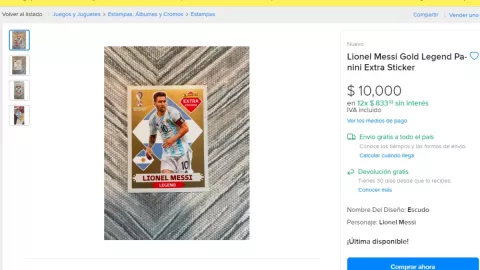 Estampita del álbum del Mundial se vende en 10 mil pesos, es de Lionel Messi.