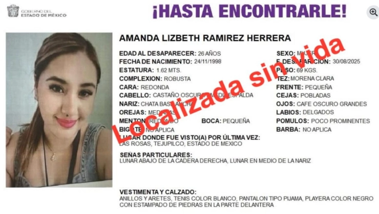 Joven arriesgó su vida y desafió creciente de arroyo en BCS para ayudar a mujer en labor de parto. En la imagen se observa la ficha de búsqueda de Amanda Lizbeth Ramírez Herrera.