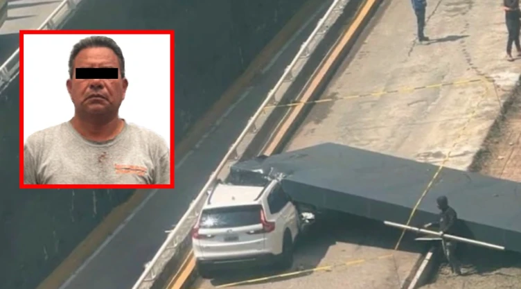Mujer pierde la vida tras caída de estructura sobre camioneta en Huixquilucan.