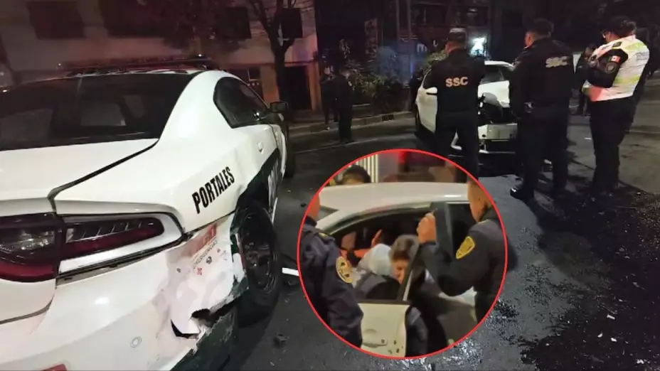 CDMX: Mujer evade el alcoholímetro, pero choca contra una patrulla en la Narvarte
