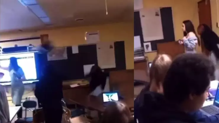 VIDEO_ Alumna avienta silla a maestra y la deja inconsciente