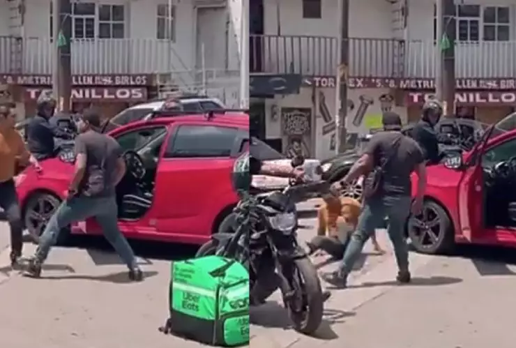 VIDEO_ ¡No sólo reparte comida! Repartidor de Uber Eats noquea a conductor en plena calle