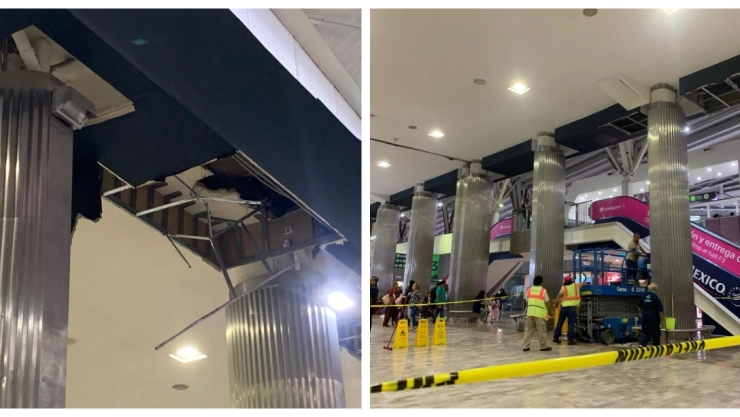 Lluvia provoca caída plafón en la Terminal 1 del AICM