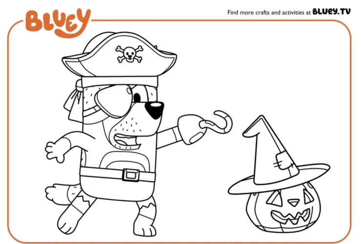 Plantilla 2 de Bluey con temática de Halloween para colorear