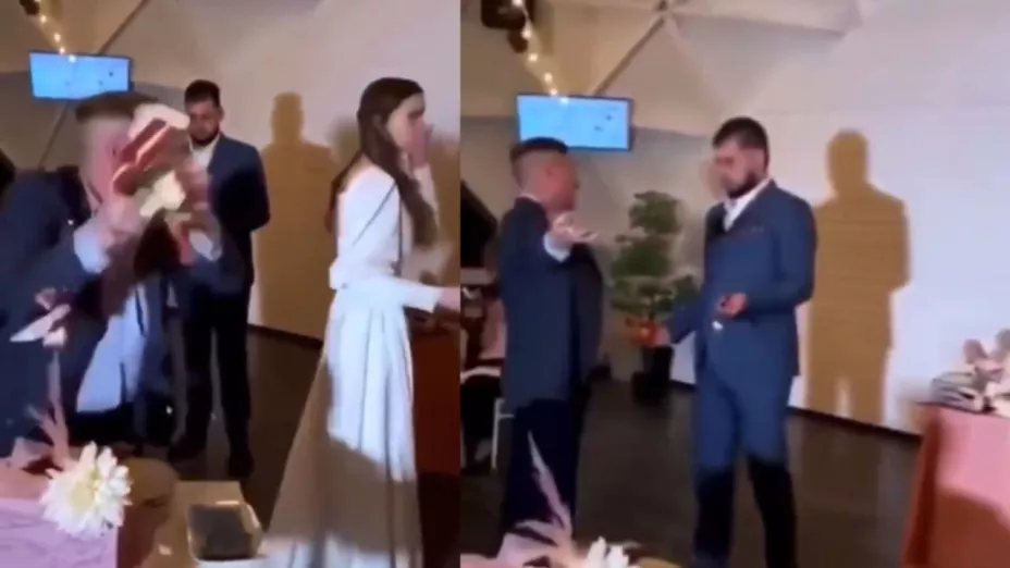 VIDEO: ¡Se hizo el gracioso! Novio noquea a hombre tras arruinar el pastel durante su boda