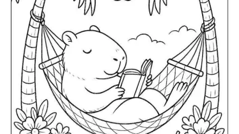 Dibujo capiraba en hamaca para colorear