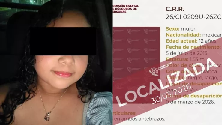 Localizan a C R R, menor desaparecida en Veracruz desde marzo 2026