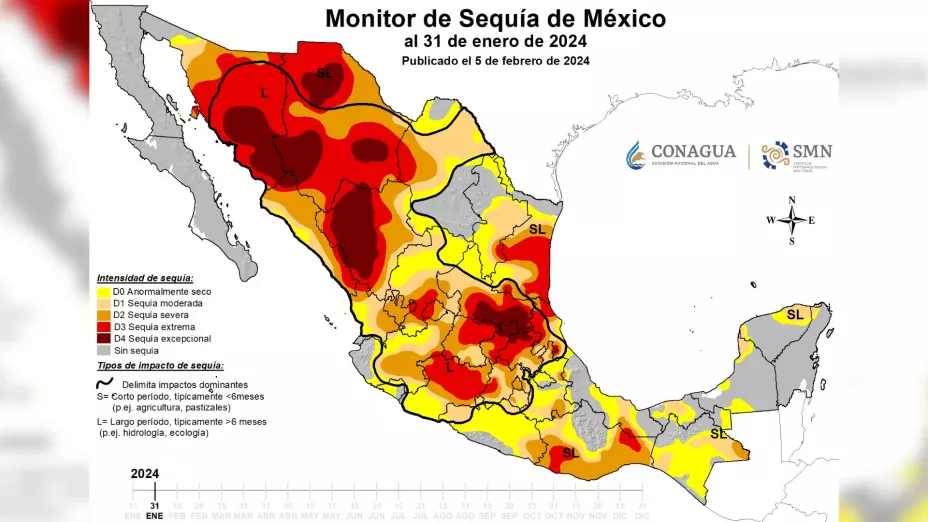 Monitor de sequía, 31 de enero de 2024