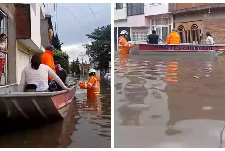 Rescatan en lanchas a familias atrapadas tras severas inundaciones en Morelia
