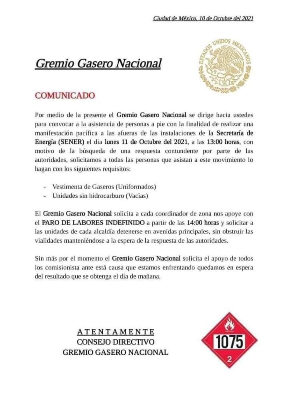 comunicado gaseros