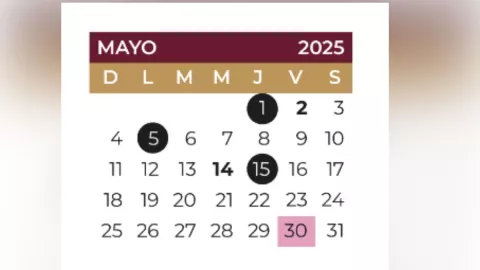 Calendario escolar mayo 2025