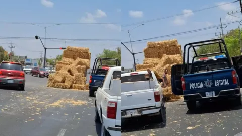 A camión se la caen pacas en Culiacán y le ayudan entre limpiavidrios y policías