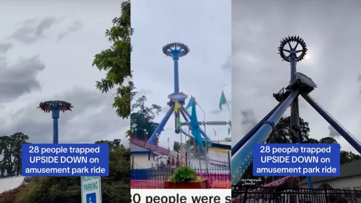 VIDEO: ¡Pánico! 28 personas quedan boca abajo tras falla en un juego mecánico