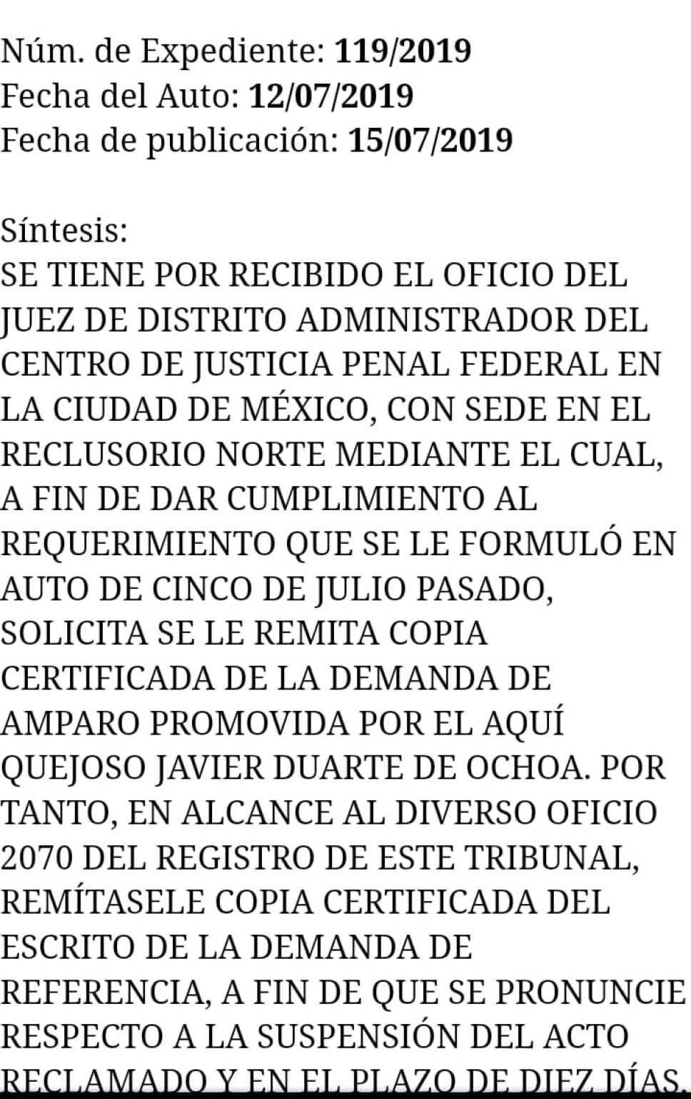 Tribunal congela sentencia multa y decomiso de Javier Duarte