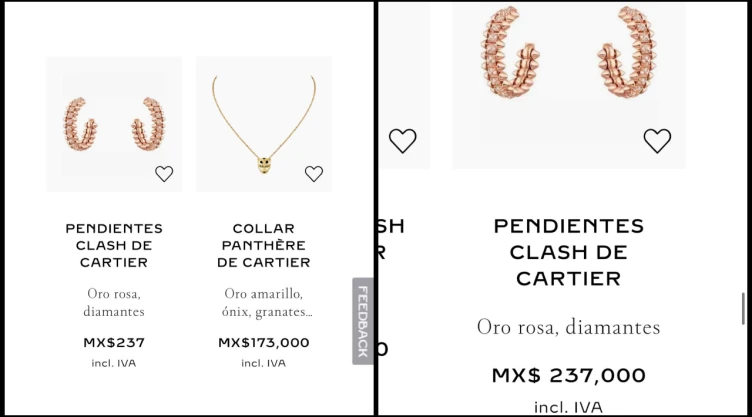 Los aretes costaban en línea 237 pesos.