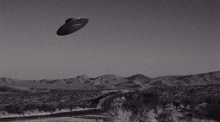 UFO over Mojave Desert, California, USA (B&W)